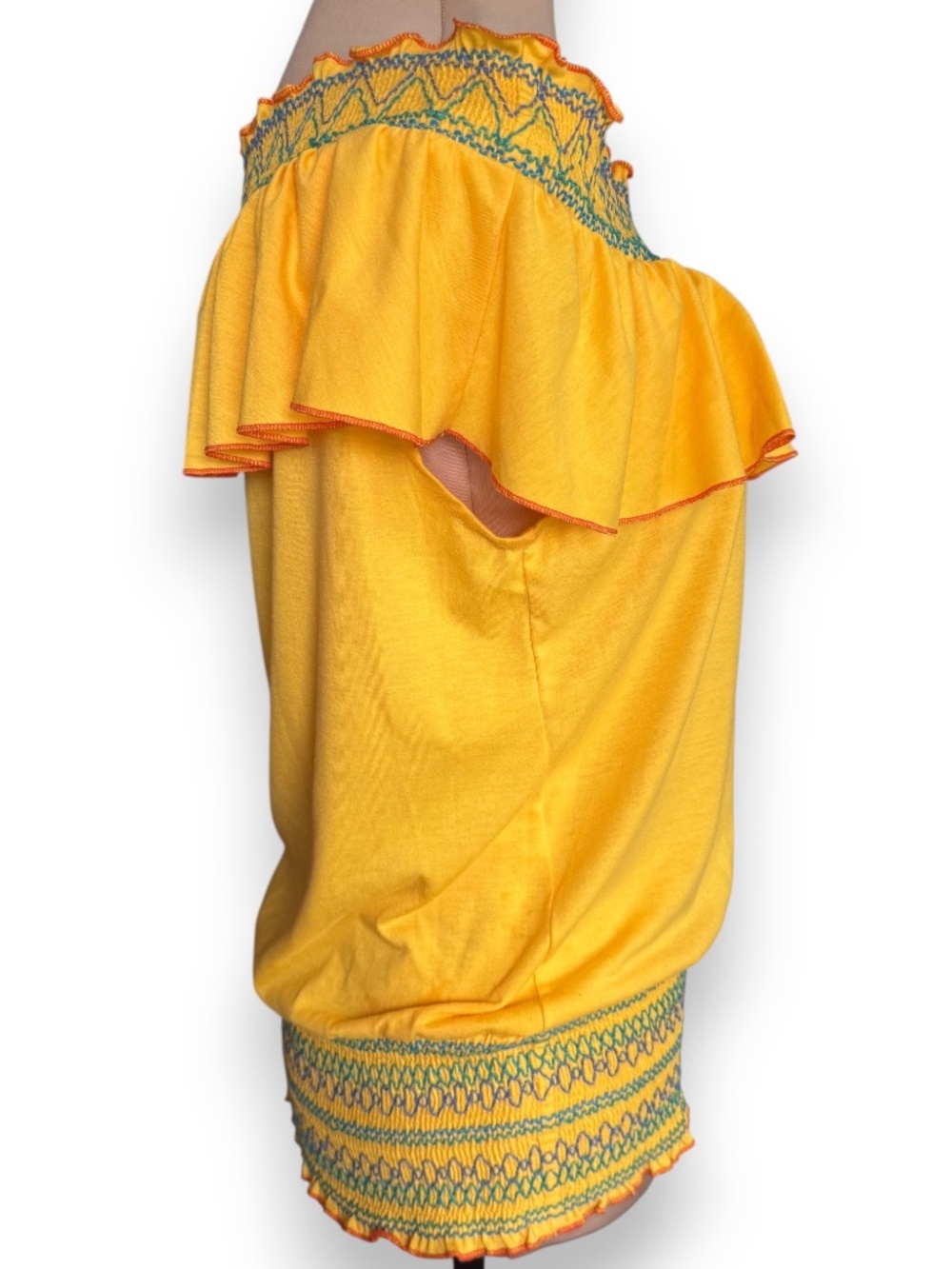 CHANCES R Yellow Off Shoulder Smocked Embroidered Top Size XL - Picture 2 of 6